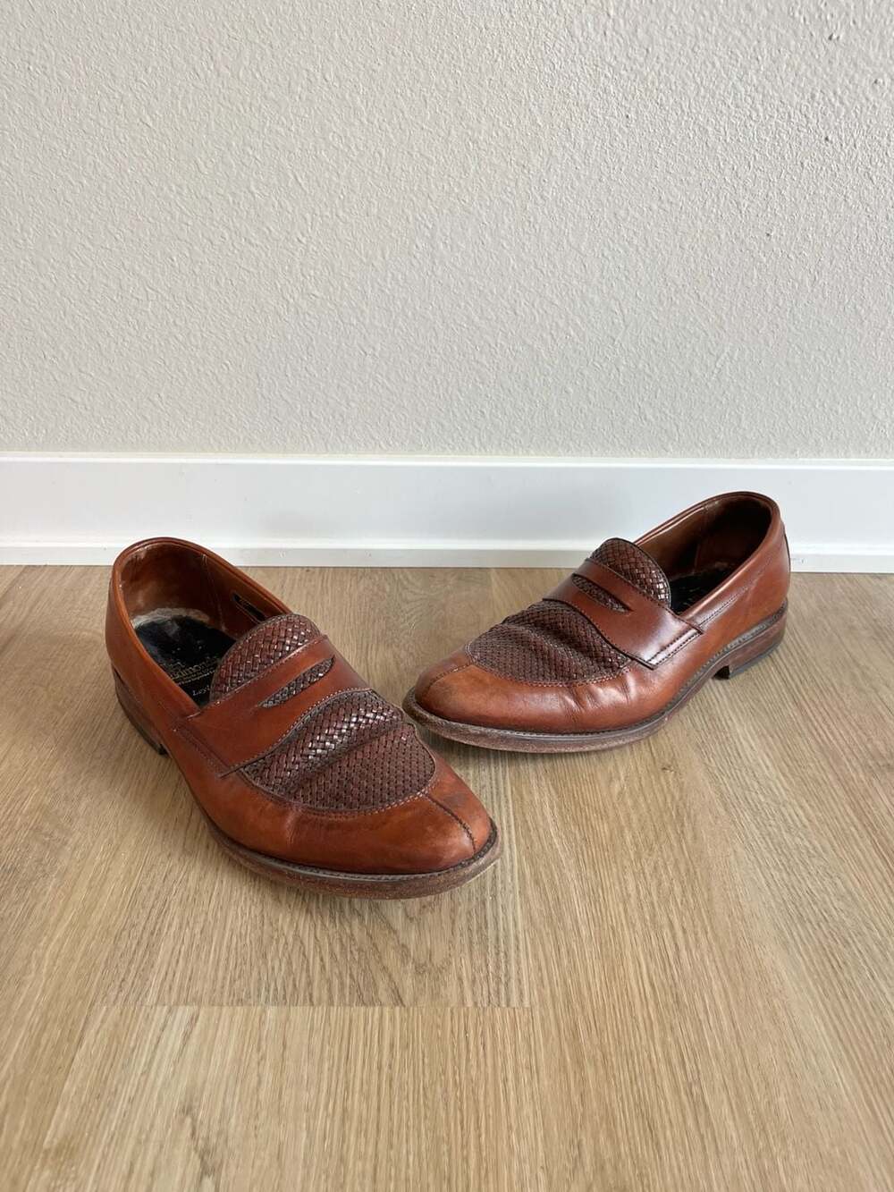 Allen Edmonds, Leyland Brown Woven Leather Penny Loafers, Elevated Basic,9